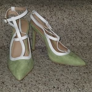 Mint green Eva Mendes strappy pumps